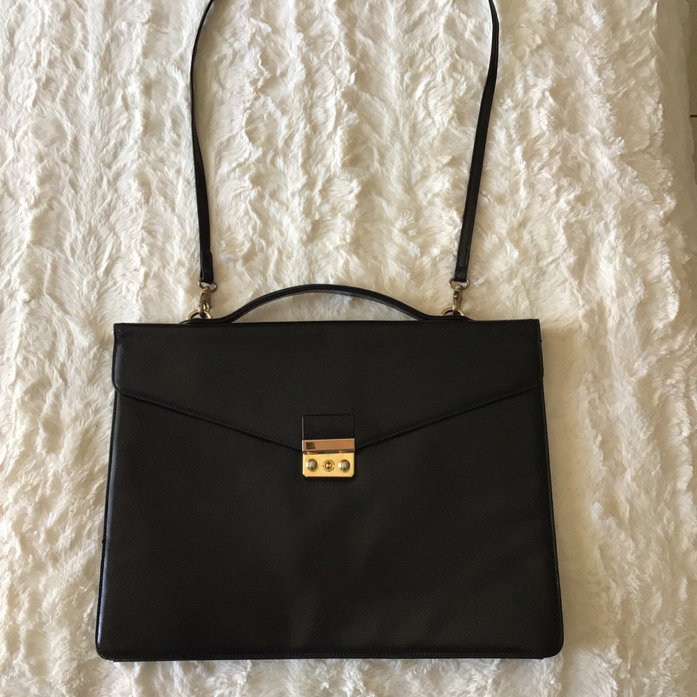 Harrods All Leather Attaché Briefcase Messenger Black